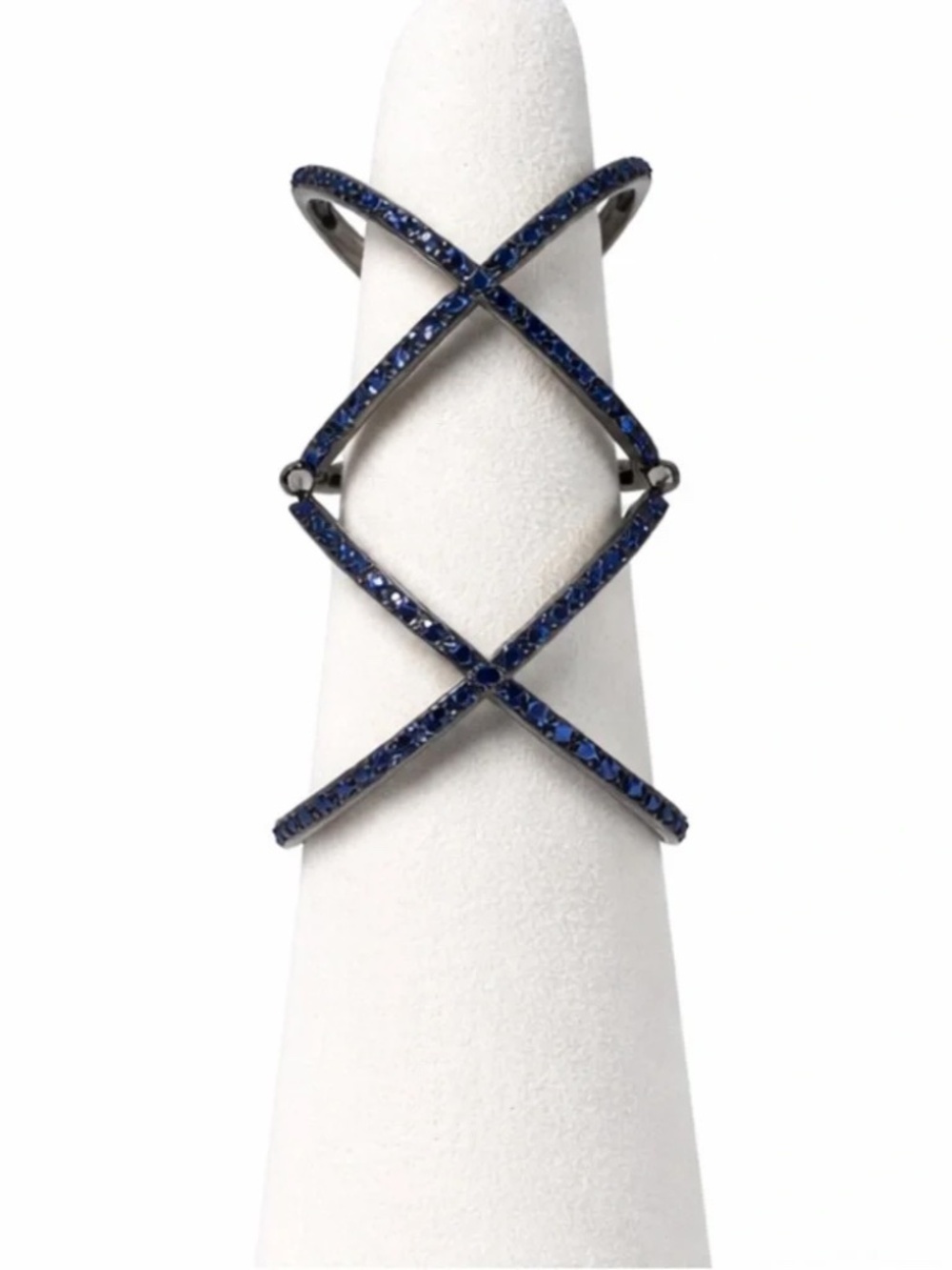 NWT | nOir Jewelry | Etham Hinge Criss Cross Blue Crystal Women's Ring - Size 7 - Picture 2 of 4